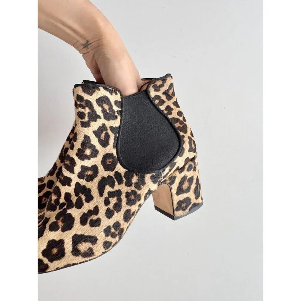 ZARA Leopard Print Calf Hair Leather Block Heel Chelsea Ankle Boots, Size 37 - Picture 7 of 15